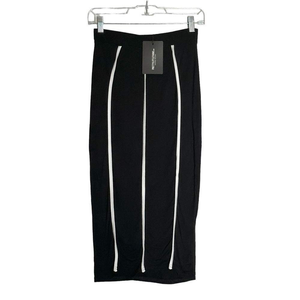 PrettyLittleThing Black Midi Skirt NWT Size 6 Jersey Knit Binding Detail Trim